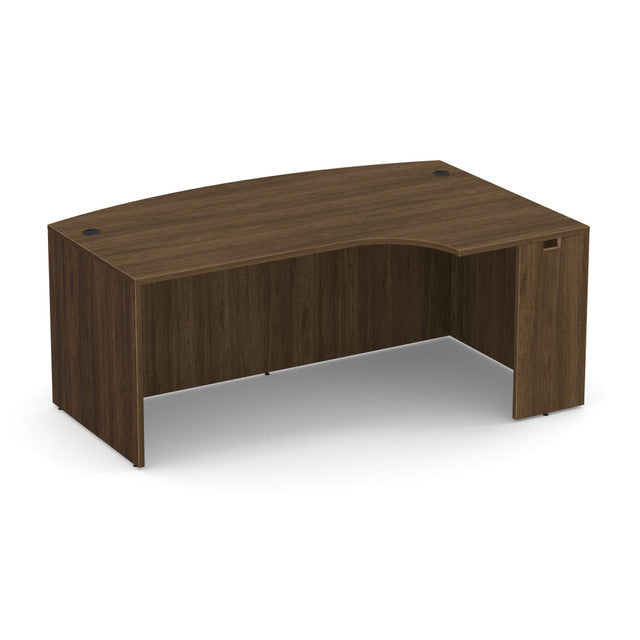 OfficeSource Laminate 71" Bow Front Desk Shell with Right Corner Extension - Modern Walnut