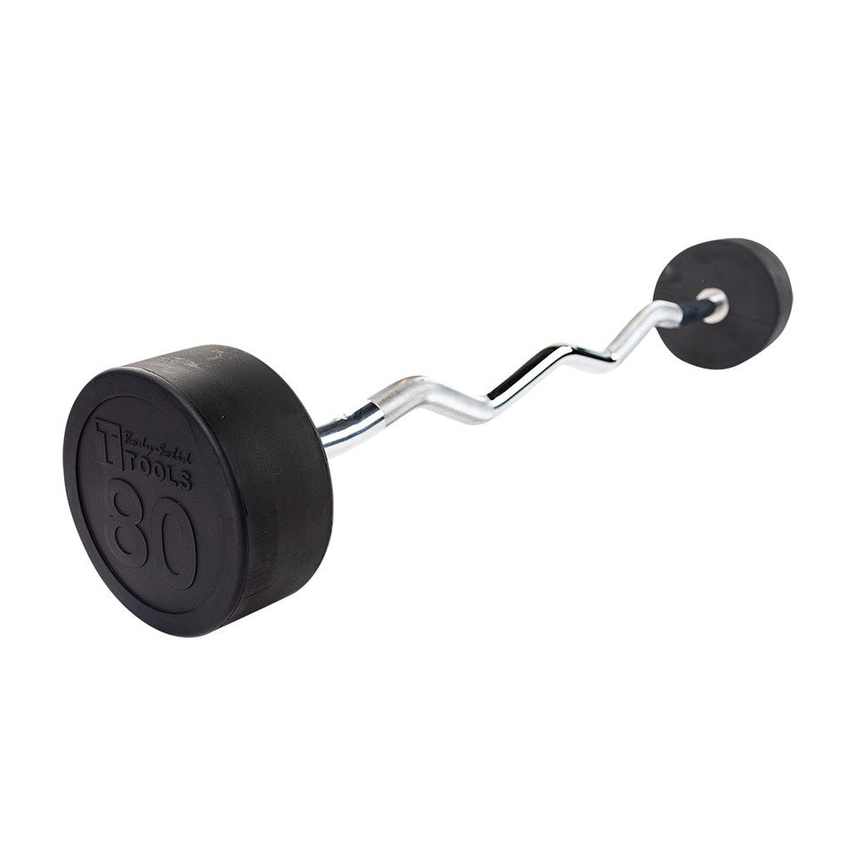 Rubber Coated Fixed Curl Barbell, 80Lb