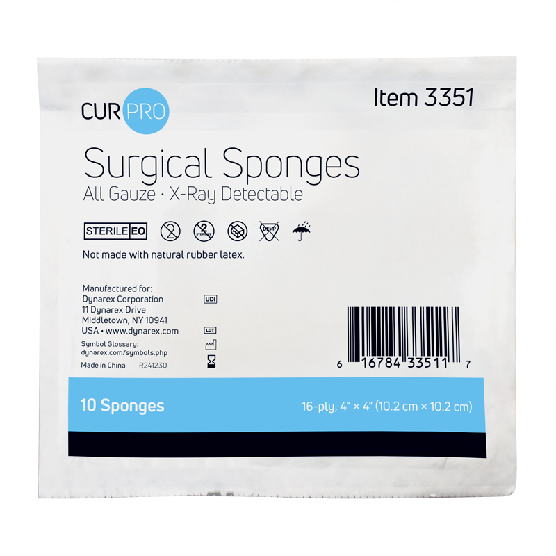 Surgical Gauze Sponge - Sterile, X-Ray Detectable, 4" x 4" - 10 pcs per Box/128 Boxes per Case