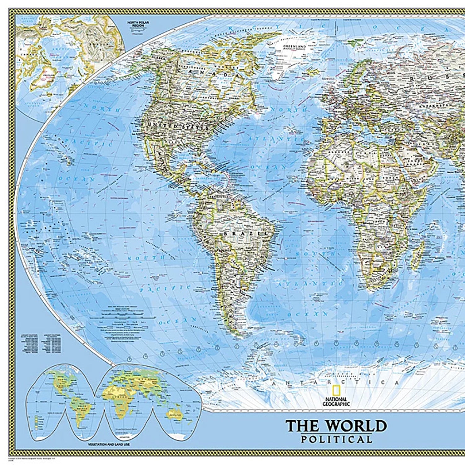 World Classic Map, Enlarged and Laminated, 69.25" x 48"