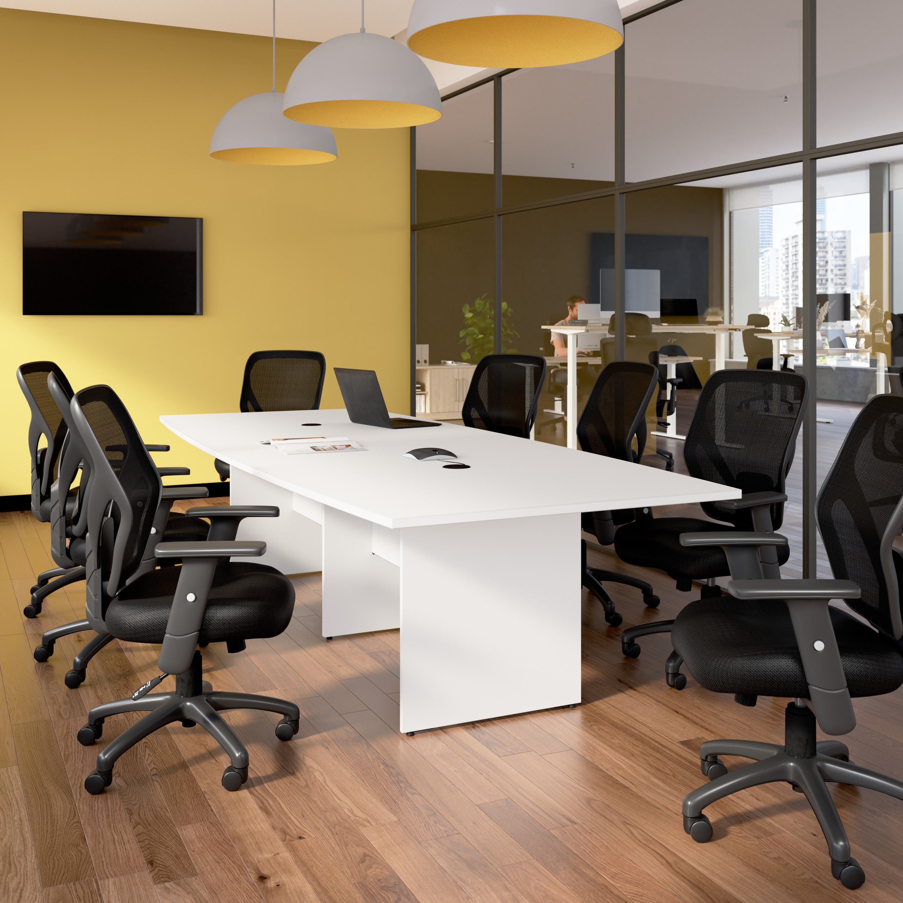 Bush Business Furniture 120-inch Office Conference Table with Wood Base in White - 119.21" Width x 47.52" Depth x 28.65" Height