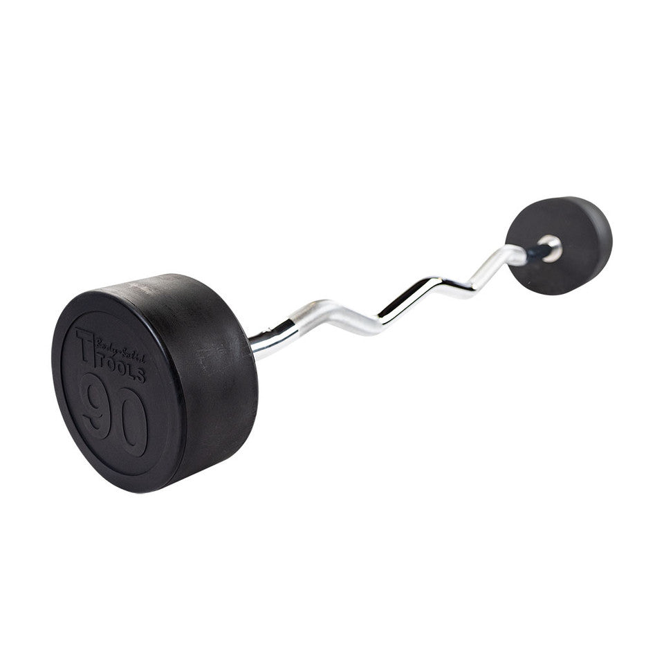 Rubber Coated Fixed Curl Barbell, 90Lb