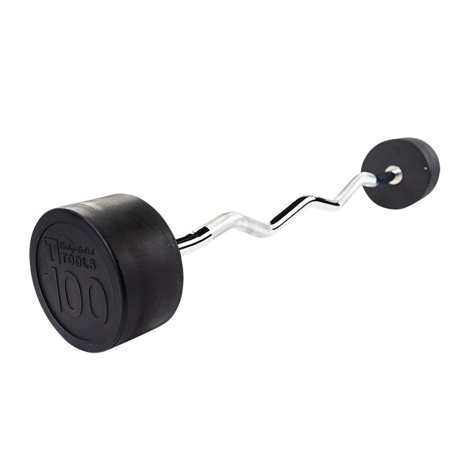 Rubber Coated Fixed Curl Barbell, 100Lb