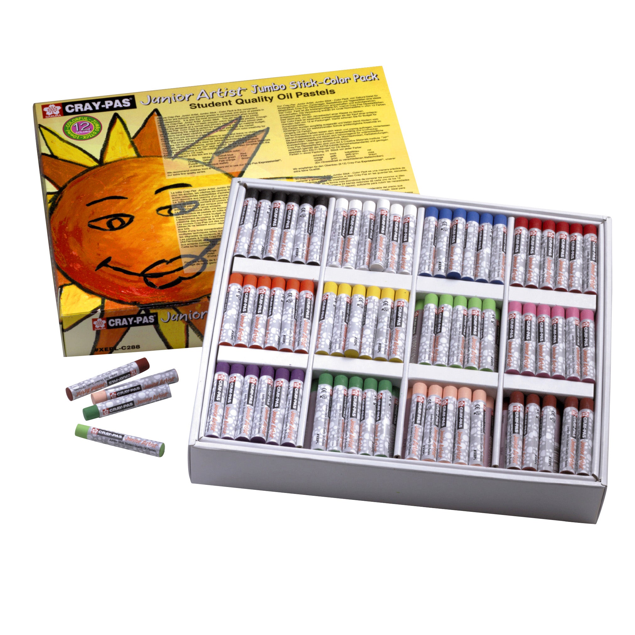 Cray-Pas Junior Artist Oil Pastel Chalk, Jumbo Size, 12 Colors, 288-Piece Classroom Pack