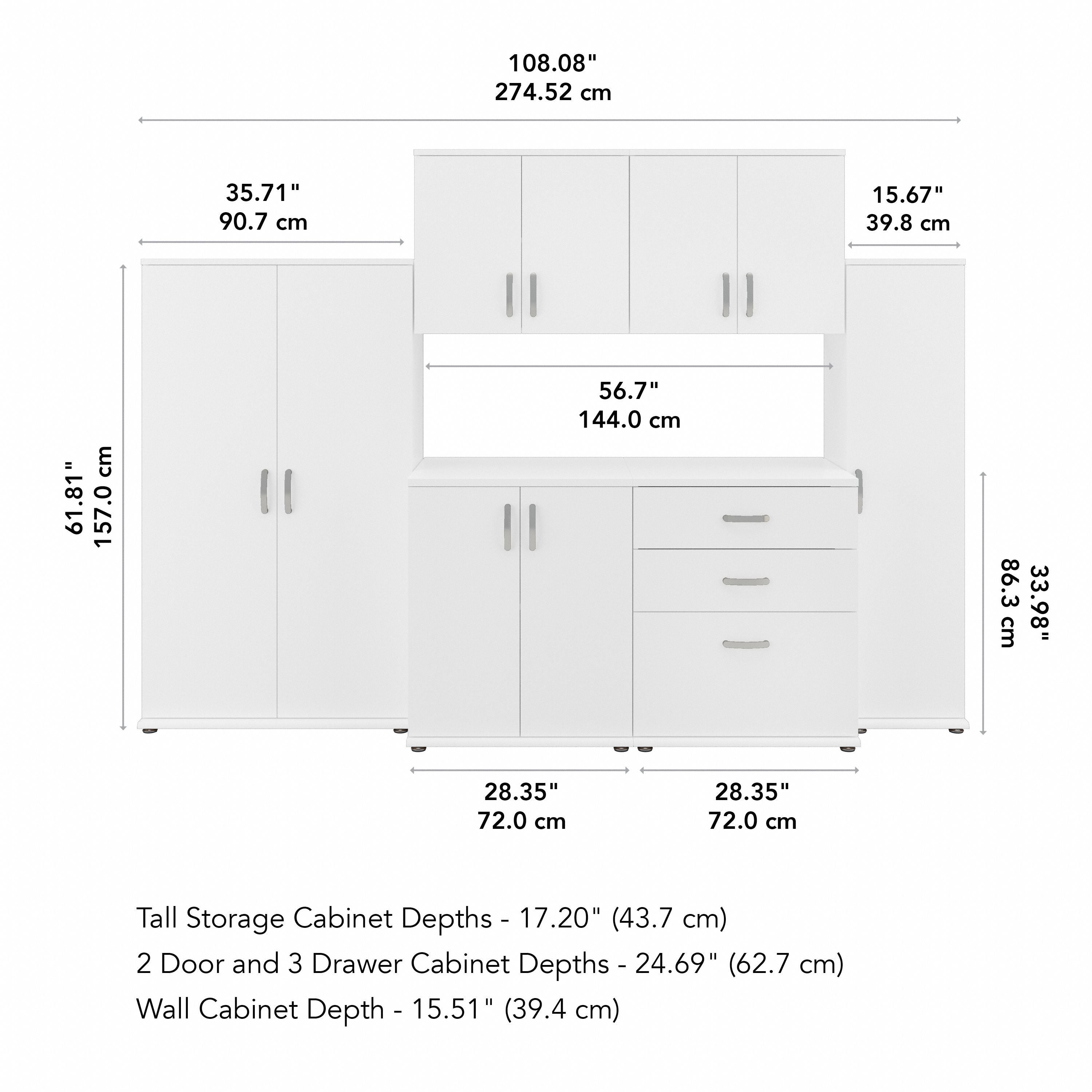 Bush Business Furniture Universal 108W 6 Piece Modular Storage Set with Floor and Wall Cabinets in White - 108.08" Width x 24.69" Depth x 61.81" Height