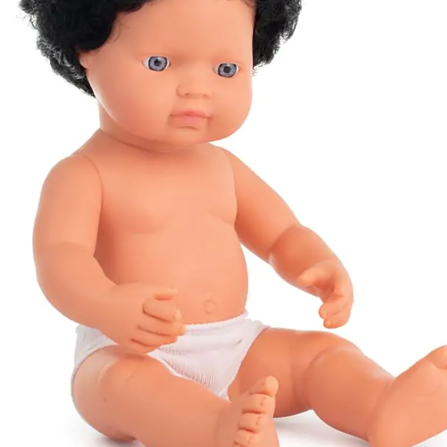Anatomically Correct 15" Baby Doll, Caucasian Boy, Curly Black Hair (Polybag)