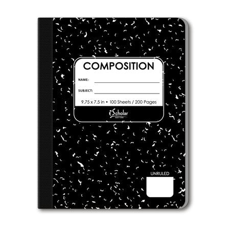 IScholar Composition Book  100 Sheets  Unruled  100 Sheets  9.75 X 7.5-Inches  Black Marble Cover 13100