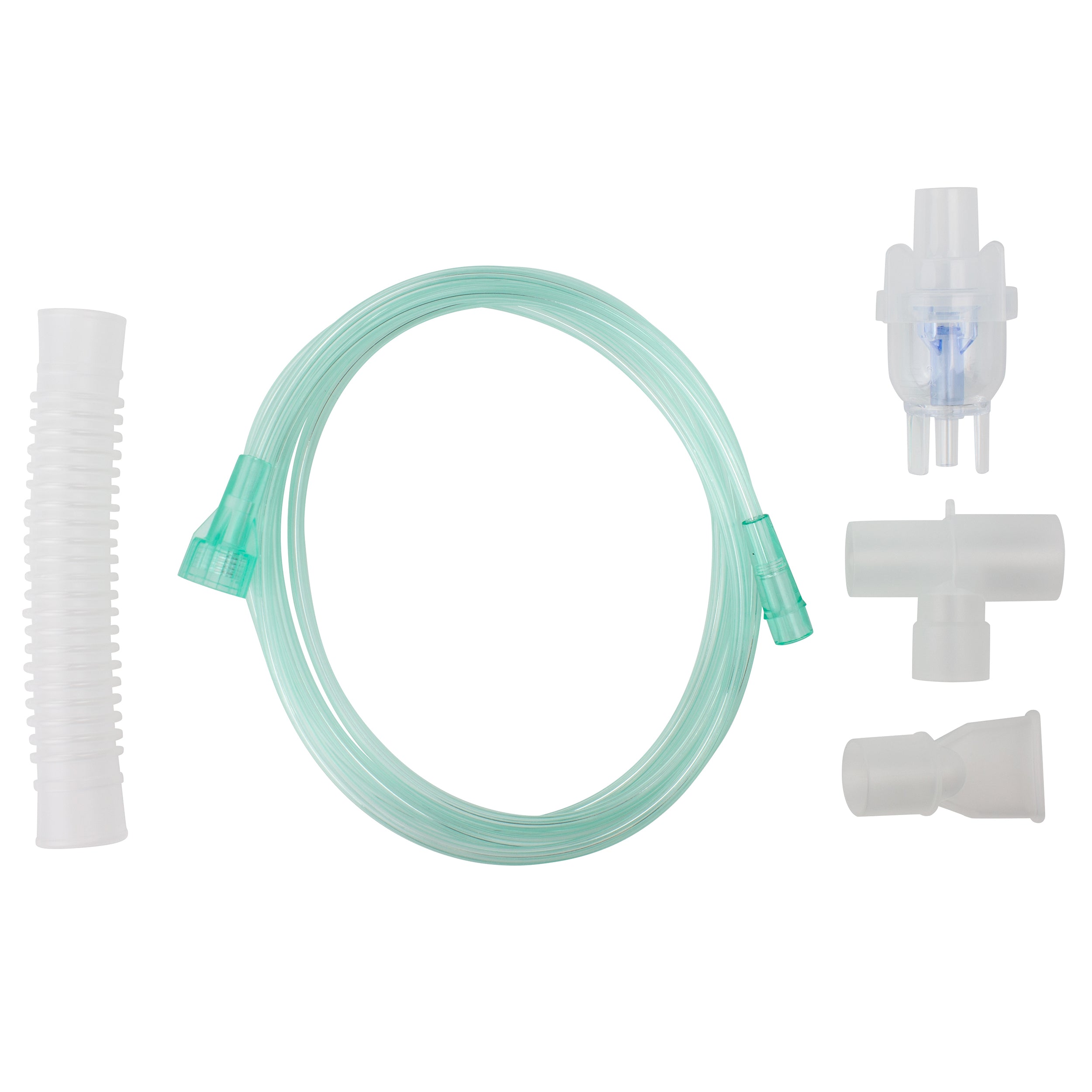 Small Volume Nebulizer 6cc Cup with 7' (2.1m) Tubing and T-Piece/Mouthpiece/6" Flex Tube, Universal Connector, 50 Quantity per Case