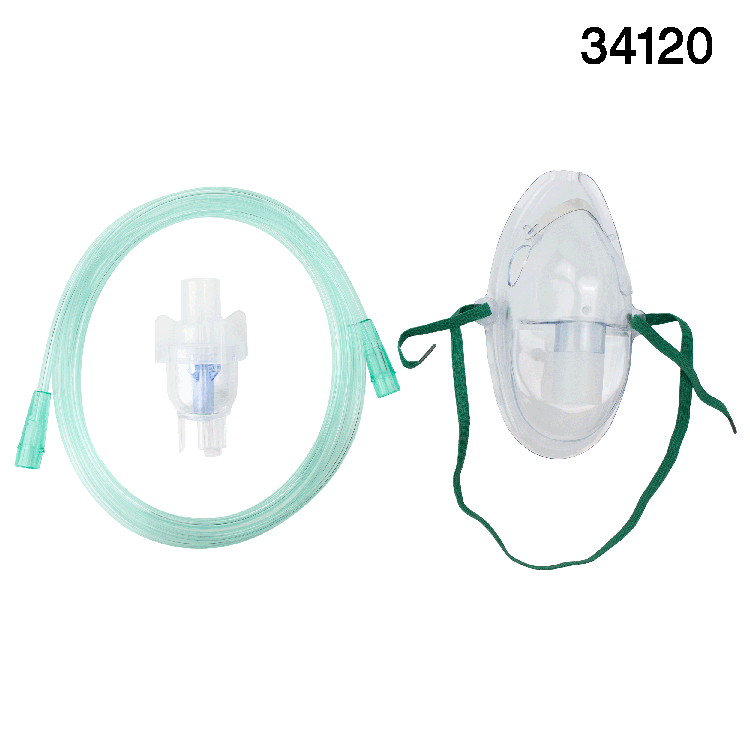 Small Volume Nebulizer Cup 6cc with Aerosol Elongated Mask and 7' (2.1m) Tubing, Standard Connector, Adult, 50 Quantity per Case