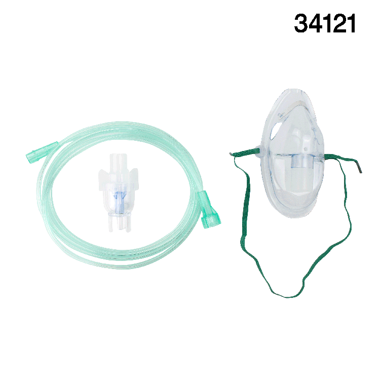 Small Volume Nebulizer Cup 6cc with Aerosol Elongated Mask and 7' (2.1m) Tubing, Universal Connector, Adult, 50 Quantity per Case