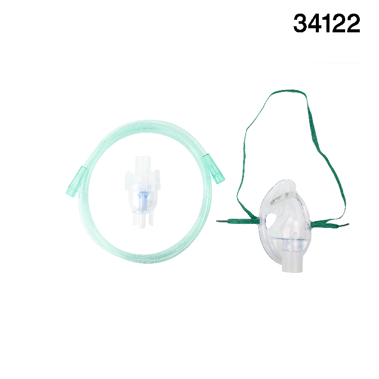 Small Volume Nebulizer Cup 6cc with Aerosol Elongated Mask and 7' (2.1m) Tubing, Standard Connector, Pediatric, 50 Quantity per Case