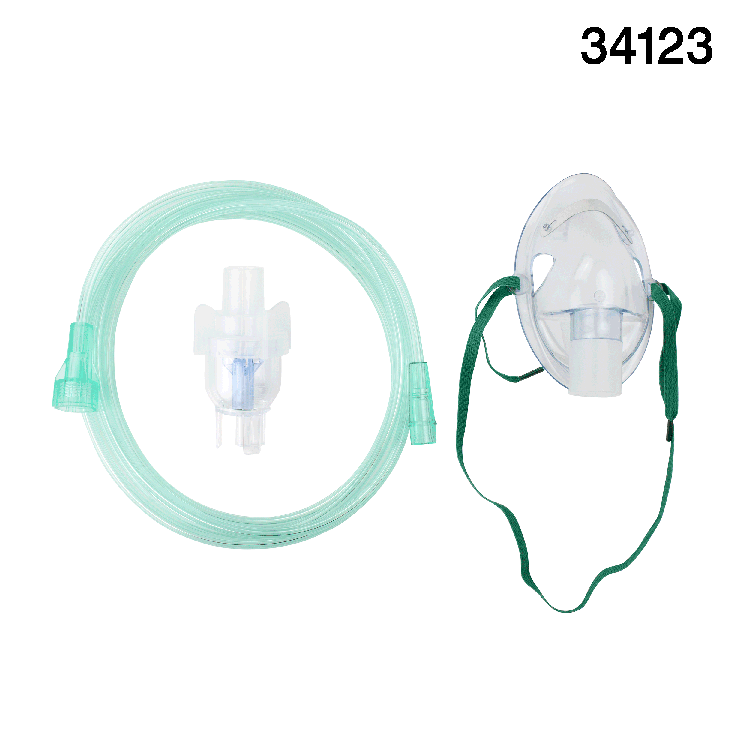 Small Volume Nebulizer Cup 6cc with Aerosol Elongated Mask and 7' (2.1m) Tubing, Universal Connector, Pediatric, 50 Quantity per Case