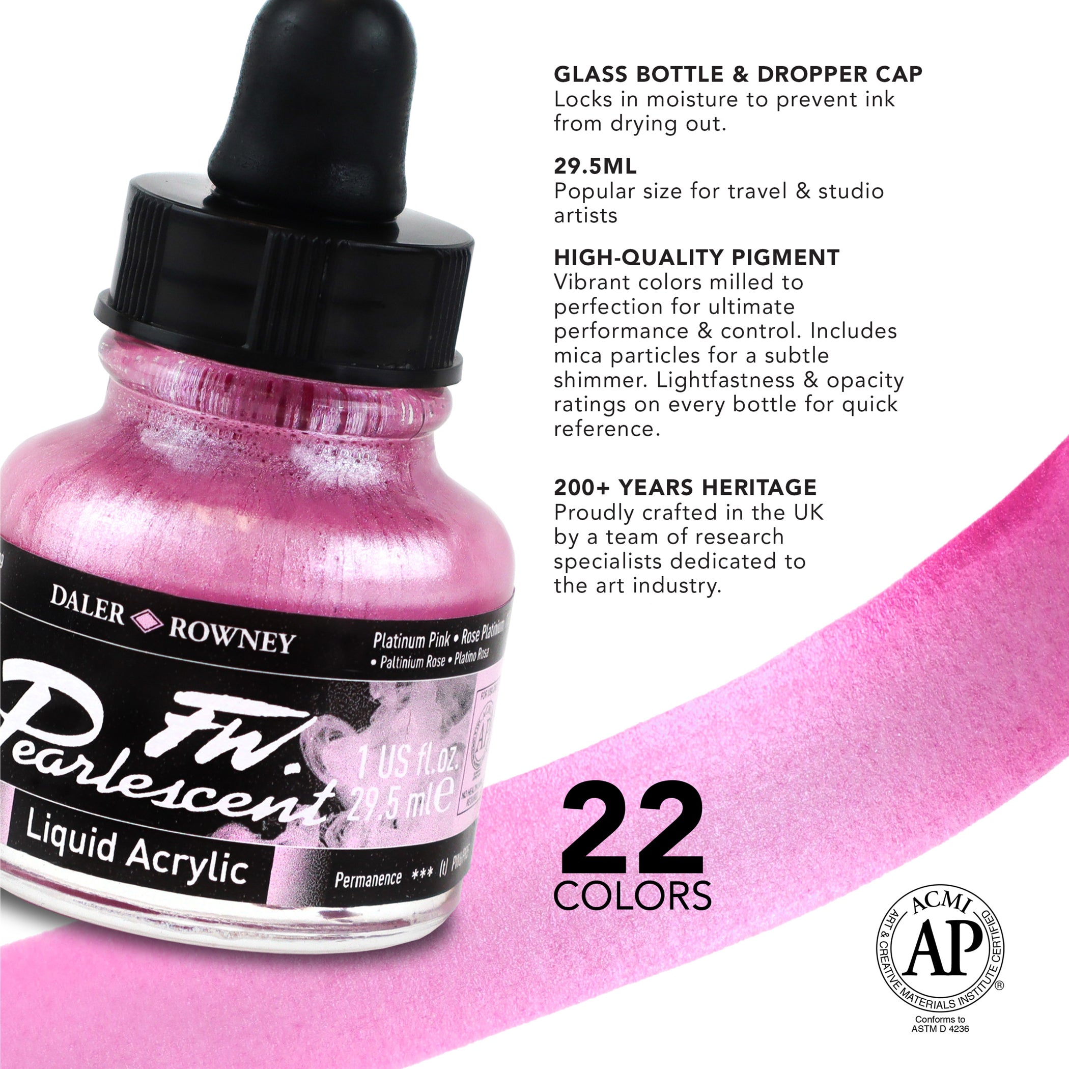FW Acrylic Ink Pearlescent, Black, 29.5ml, 1 Count