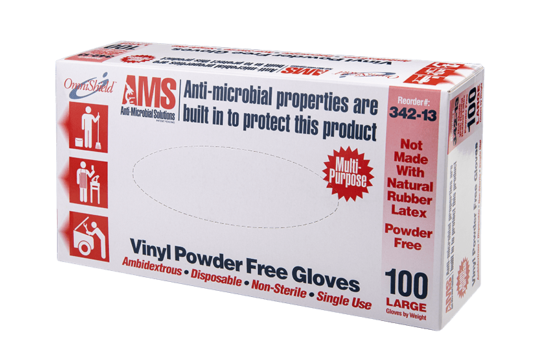 OmniShield Vinyl Powder Free Multi-Purpose Gloves with AMS Technology (Large), 100 Pcs/Box, 10 Box/Cs