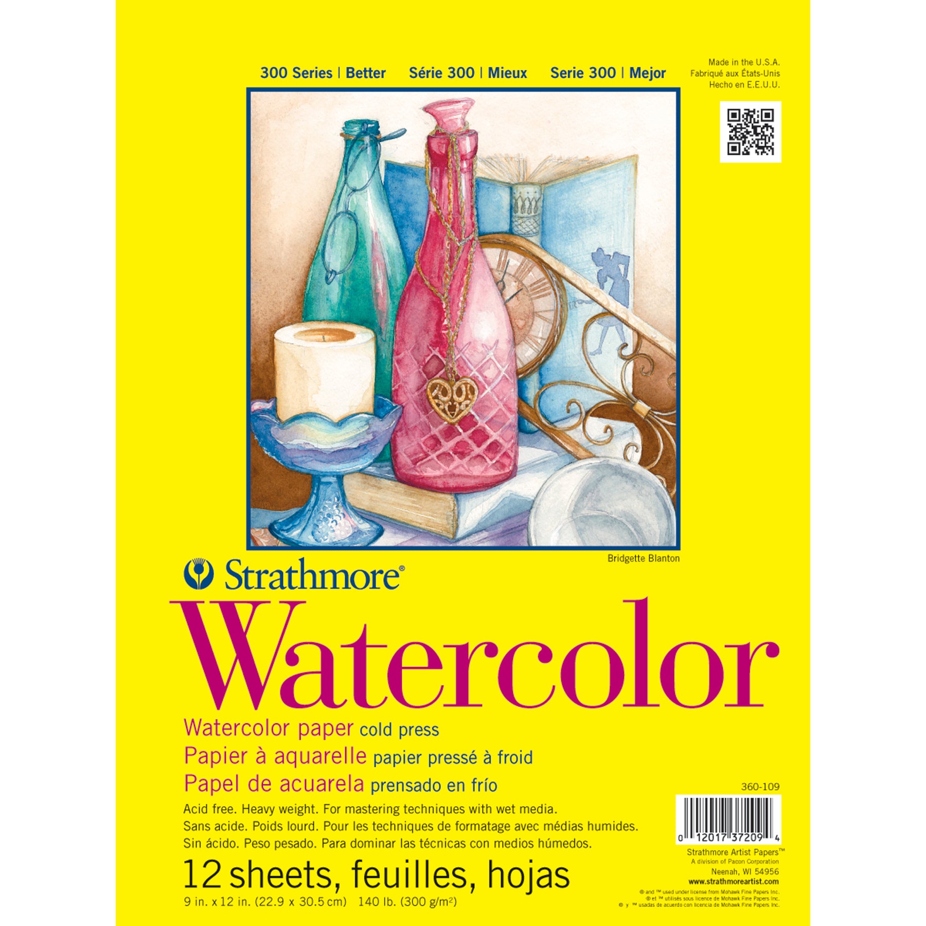 300 Series Watercolor Pad, Cold Pressed, Tape Binding, 12 Sheet, 9x12 inch, 1 Count