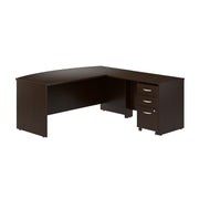 Bush Business Furniture Series C 72W Bow Front L Shaped Desk with 42W Return and Mobile File Cabinet in Mocha Cherry - 71.02" Width x 77.08" Depth x 29.84" Height