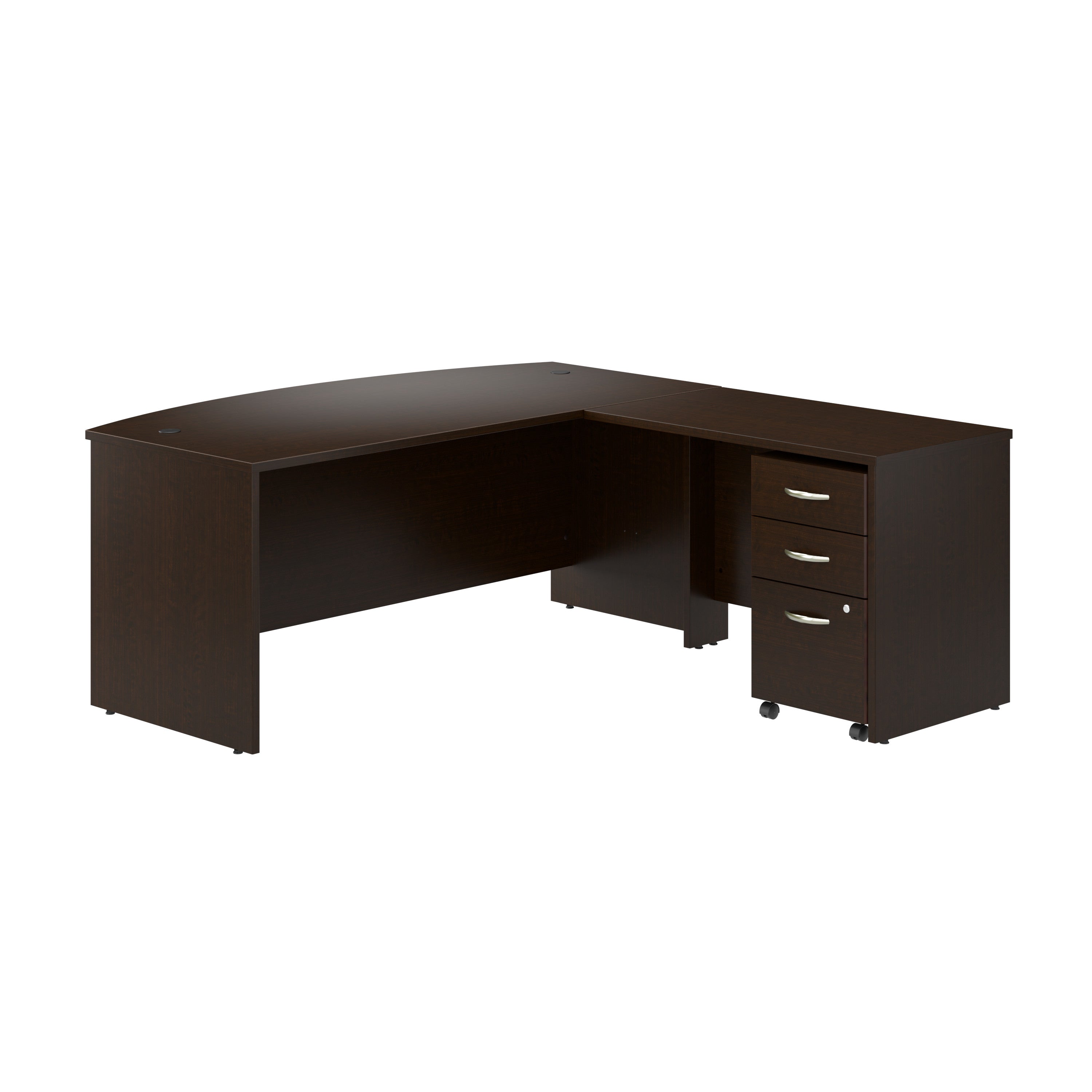 Bush Business Furniture Series C 72W Bow Front L Shaped Desk with 42W Return and Mobile File Cabinet in Mocha Cherry - 71.02" Width x 77.08" Depth x 29.84" Height