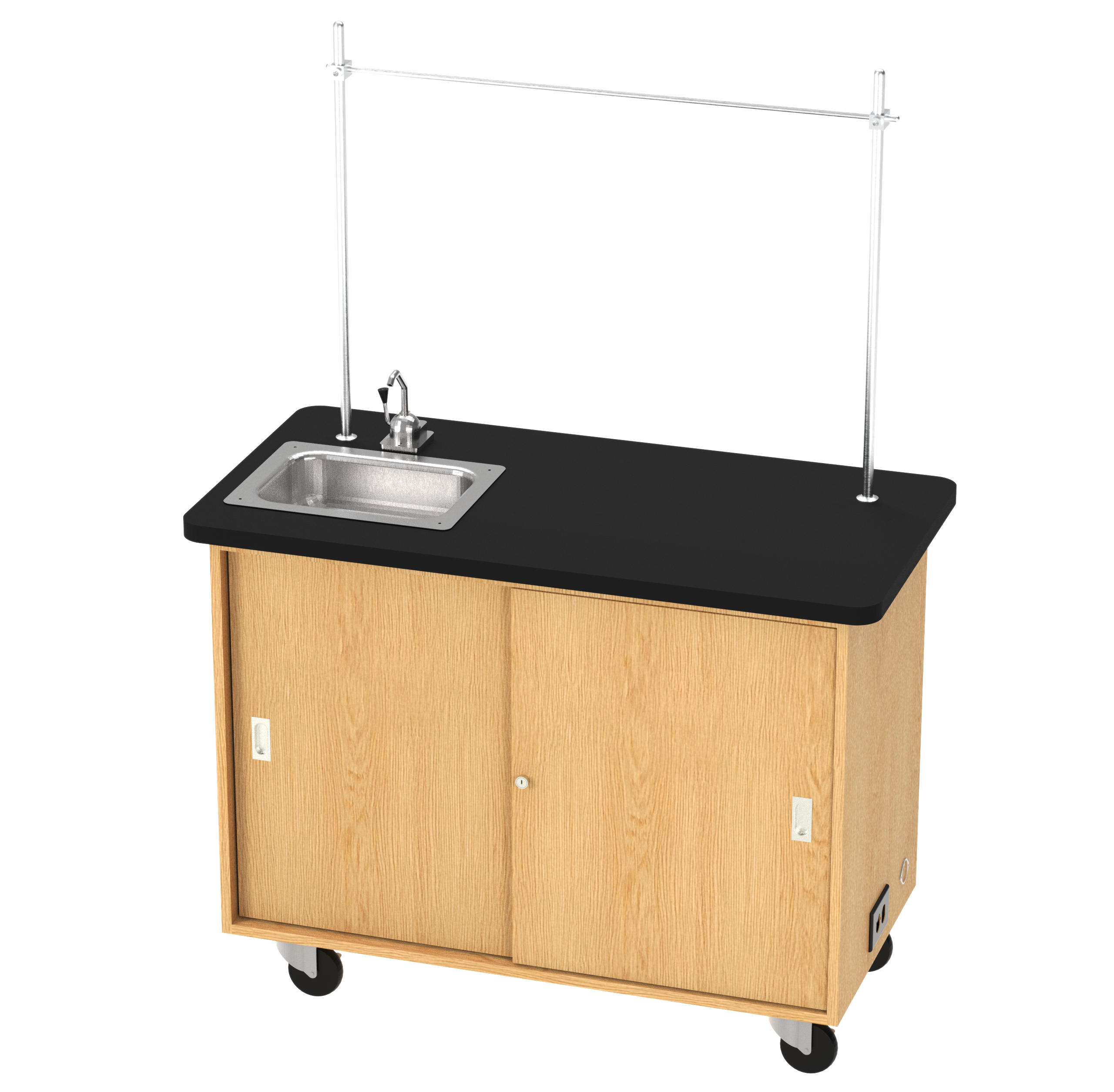 Kinetic Mobile Demo Center with Sink & 2 Sliding Doors - Red Oak, 48"W x 24"D x 36"H