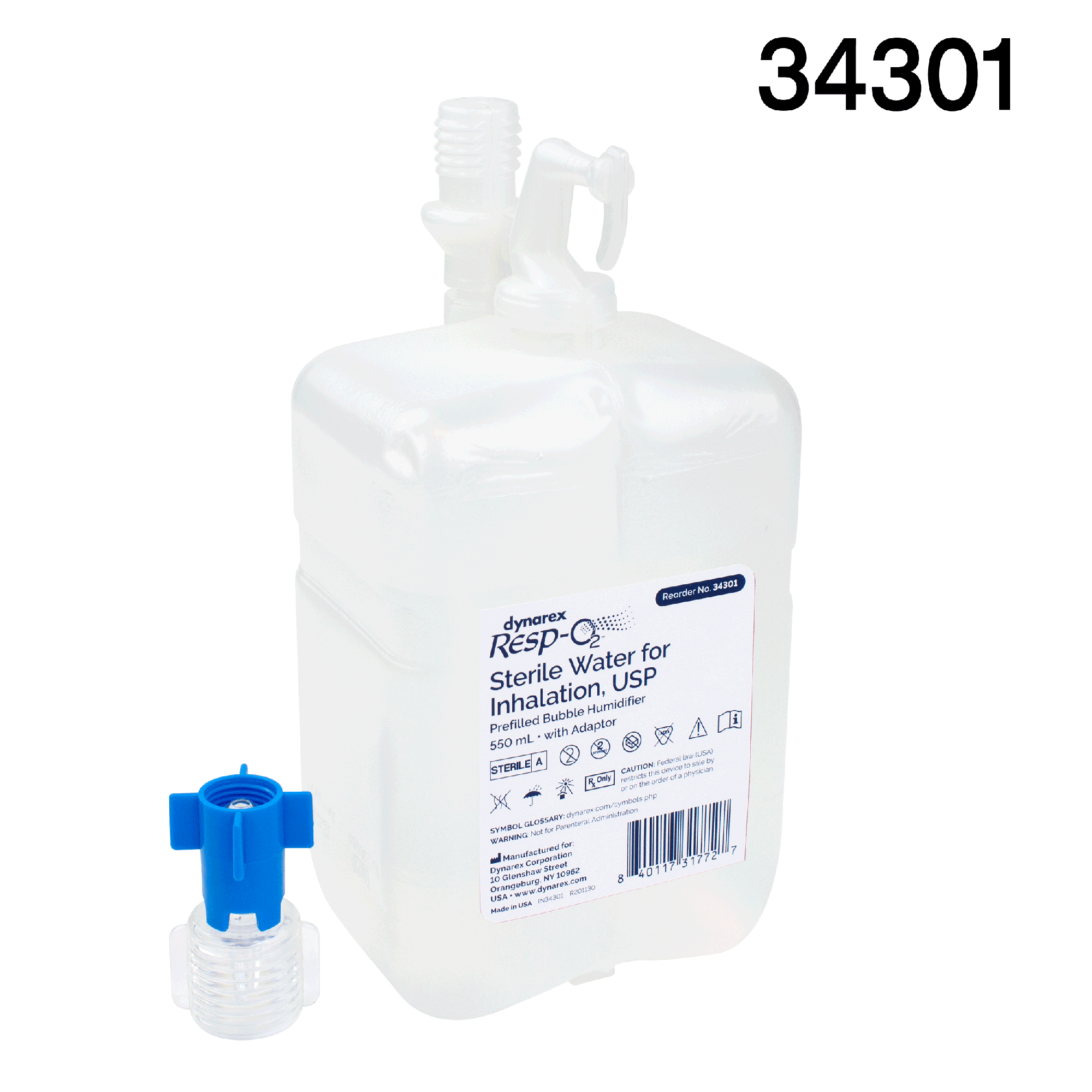 Sterile Water for Inhalation, USP, Prefilled Bubble Humidifier with Adaptor, 550mL, 12 Quantity per Case