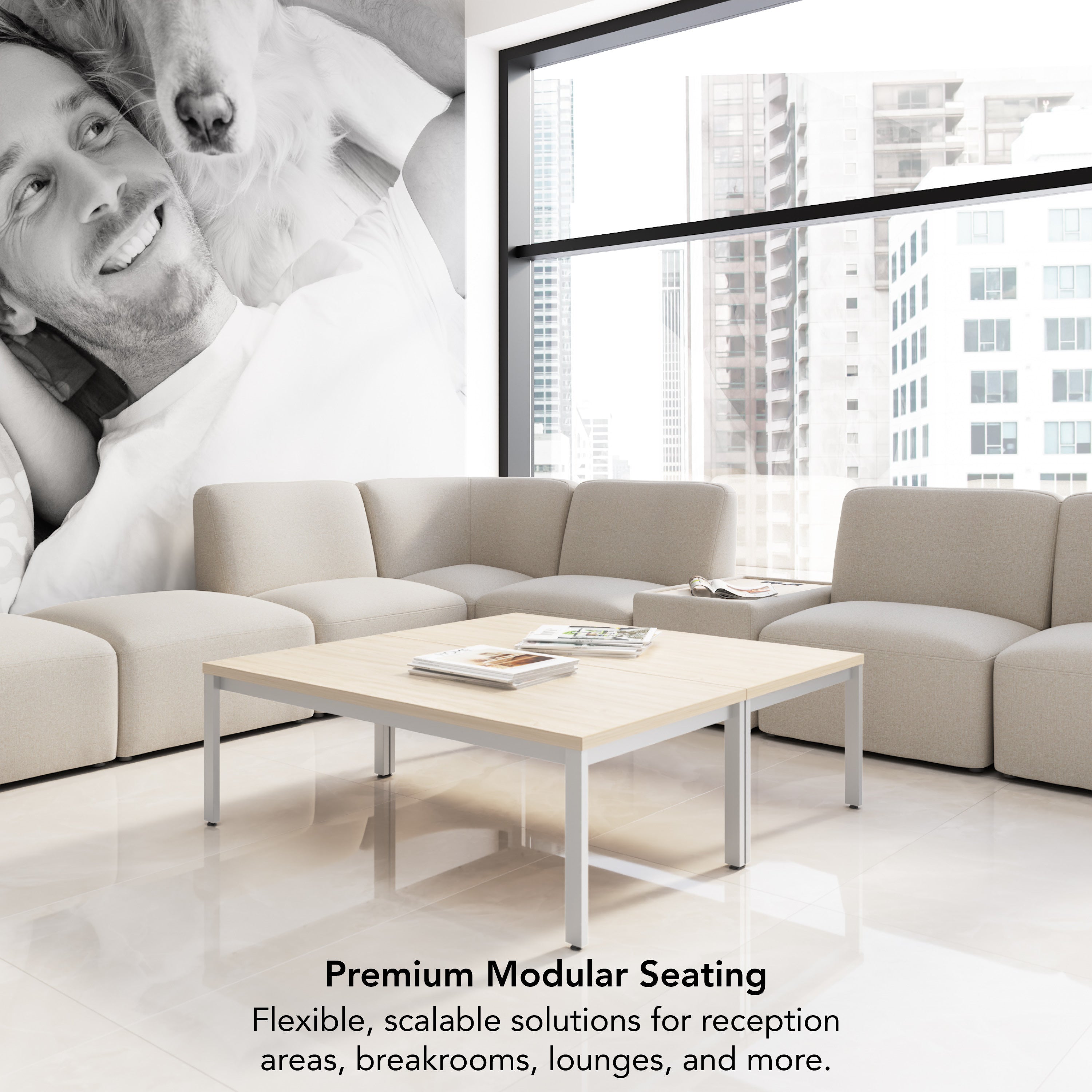 Bush Business Furniture Assemble Modular 3 Seater Sectional Lounge Sofa in Oat Fabric - 89.76" Width x 30.51" Depth x 29.92" Height