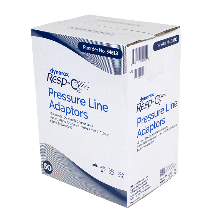 Pressure Line Adaptor, Barbed Elbow Accepts 5-7 mm ID Tubing, 22mm OD x 22mm ID50 Quantity per Case