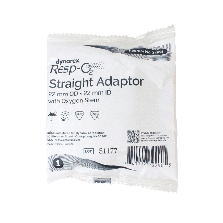 Straight Adaptor with Oxygen Stem, 22mm OD x 22mm ID with Oxygen Stem50 Quantity per Case