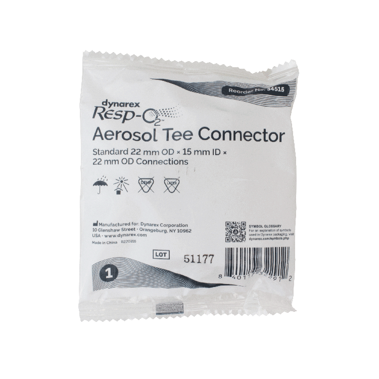 Aerosol Tee Connector Standard, Standard 22mm OD x 15mm ID x 22mm OD Connections50 Quantity per Case