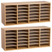 Wood Adjustable 24 Compartment Literature Organizer, Medium Oak 2 Pack