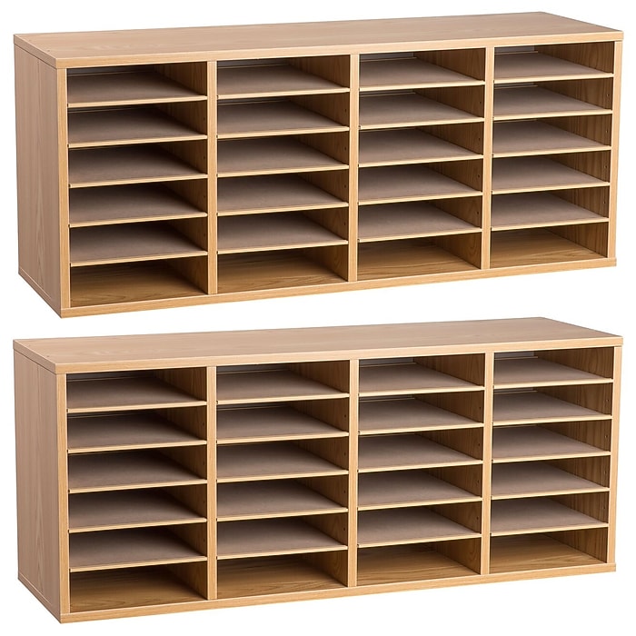 Wood Adjustable 24 Compartment Literature Organizer, Medium Oak 2 Pack