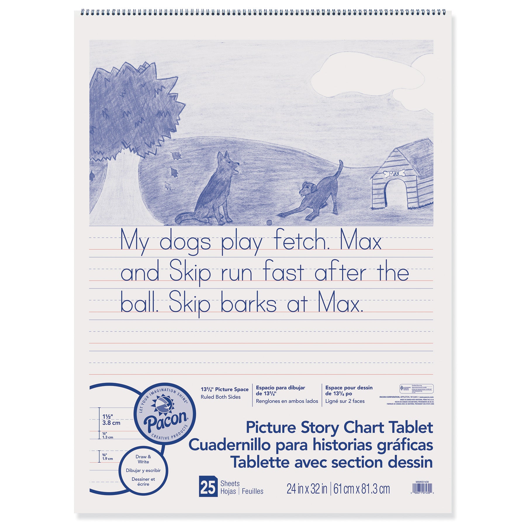 Picture Story Chart Tablet, White, Ruled Short, 1-1/2" Ruled, 24" x 32", 25 Sheets