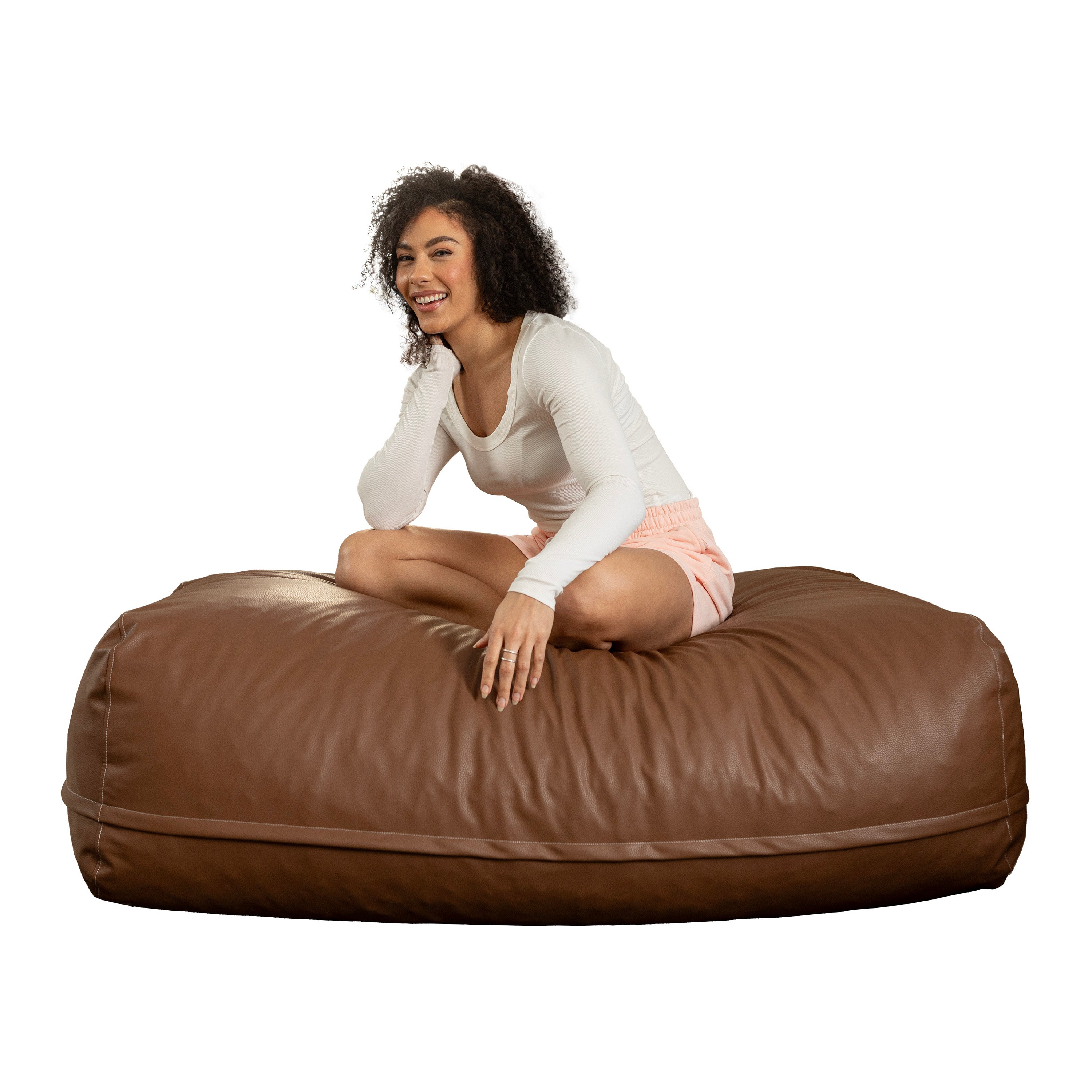 Atrium Collection Lino Ottoman - Oversized Large Couch Ottoman & Foam-Filled Lounger - Faux Leather - Walnut