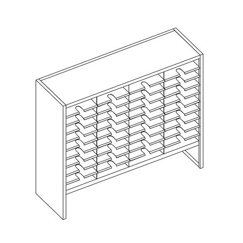 Mailflow Systems Sorter, Closed Back w/ 8" Elevation; 40 Sorting Pockets 15”D without Plexi Doors