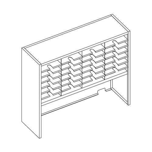 Mailflow Systems Sorter, Closed Back w/ 17" Elevation; 28 Sorting Pockets 15”D without Plexi Doors