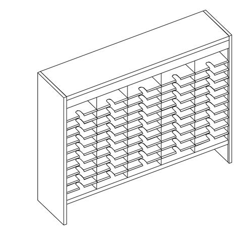 Mailflow Systems Sorter, Open Back w/ 7" Elevation; 55 Sorting Pockets 15”D without Plexi Doors