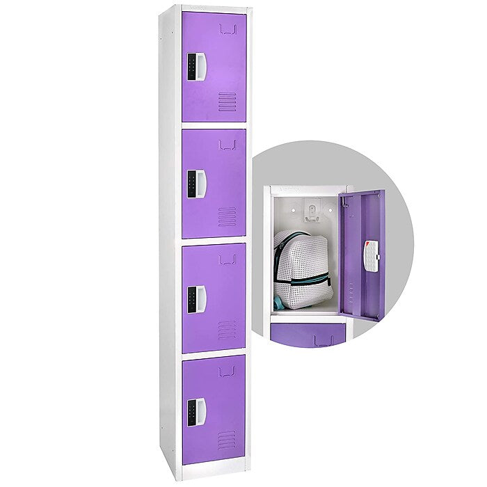 72" H x 12" W  4-Tier Steel Storage Locker with Digital Lock, Purple