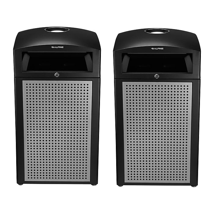 Alpine Industries 40 Gal. Steel All-Weather Outdoor Commercial Trash Can with Ash Tray Lid 2 Pack