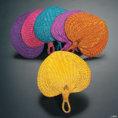 Colored Raffia Fans - 12 Pieces
