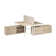 Bush Business Furniture Hustle 2 Person Computer Desk with Low Storage Cabinets, Power Grommets, and Privacy Screen in Natural Elm - 59.44" Width x 29.37" Depth x 30.07" Height
