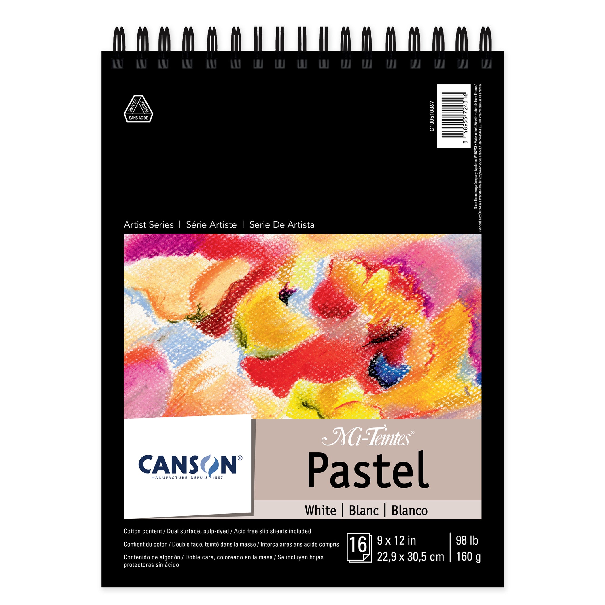 Artist Series Mi-Teintes Pastel Pad, White, Top Wire Binding, 16 Sheet, 9x12 inch, 1 Count