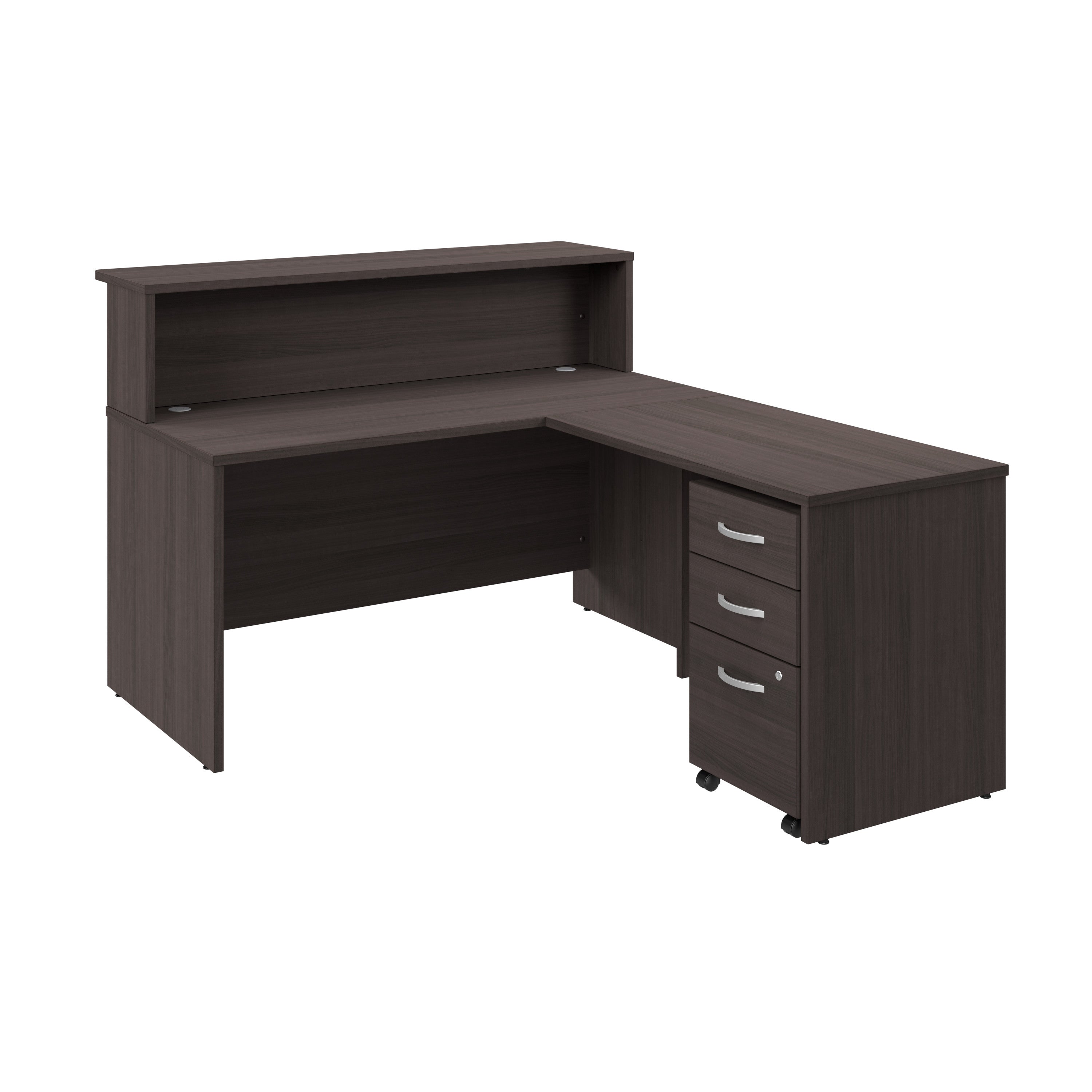Bush Business Furniture Arrive 60W x 72D L Shaped Reception Desk with Shelf and Mobile File Cabinet in Storm Gray - 59.45" Width x 71.02" Depth x 43.71" Height