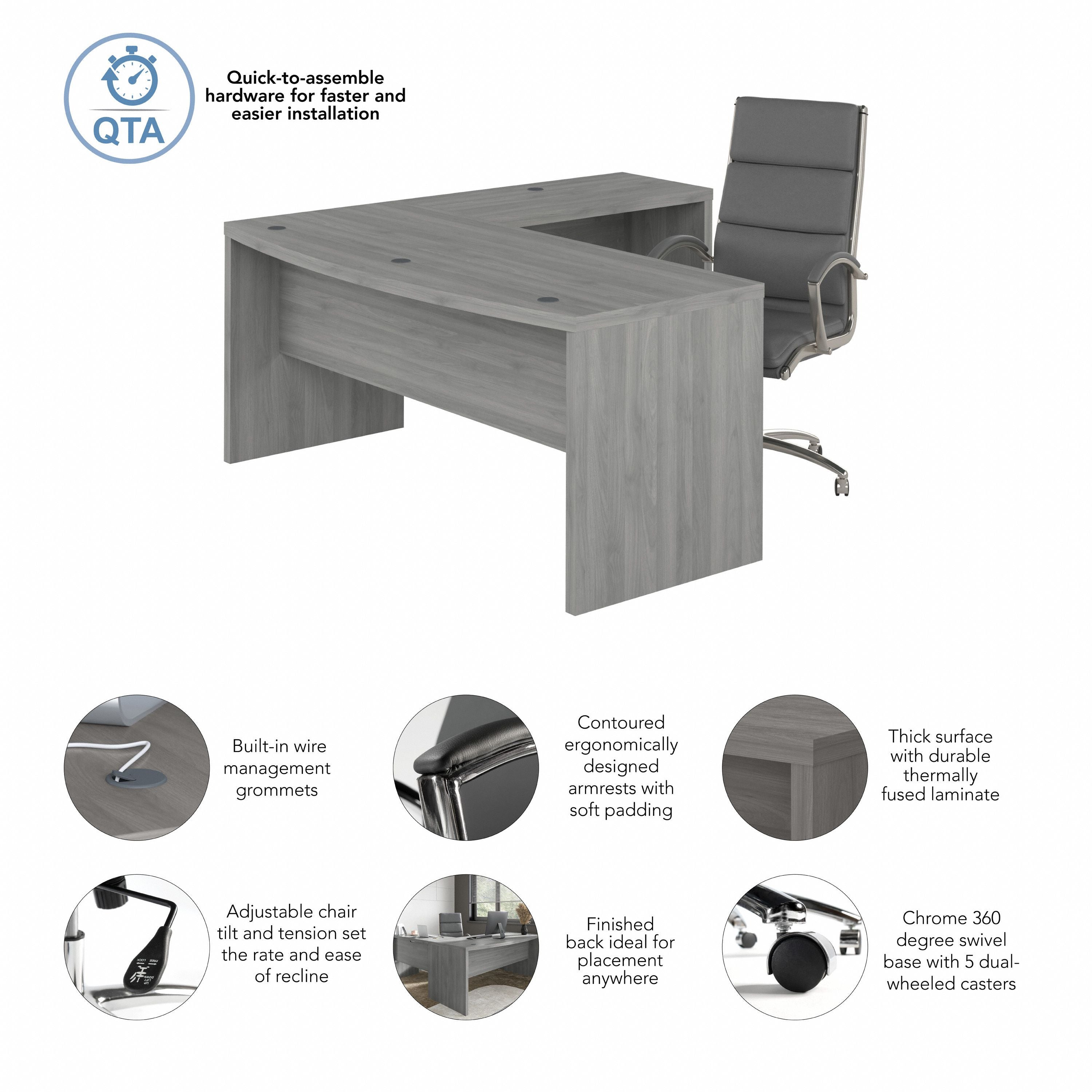 Bush Business Furniture Echo 72W Bow Front L Shaped Desk and Chair Set in Modern Gray - 71.97" Width x 77.32" Depth x 42.91" Height