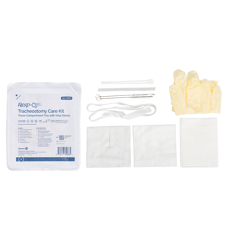Tracheostomy Care Kit - Three Compartment Tray with Vinyl Gloves, 20 Quantity per Case