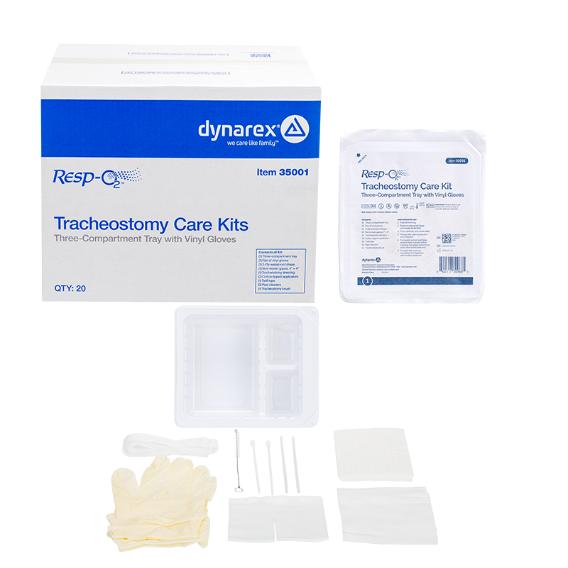 Tracheostomy Care Kit - Three Compartment Tray with Vinyl Gloves, 20 Quantity per Case