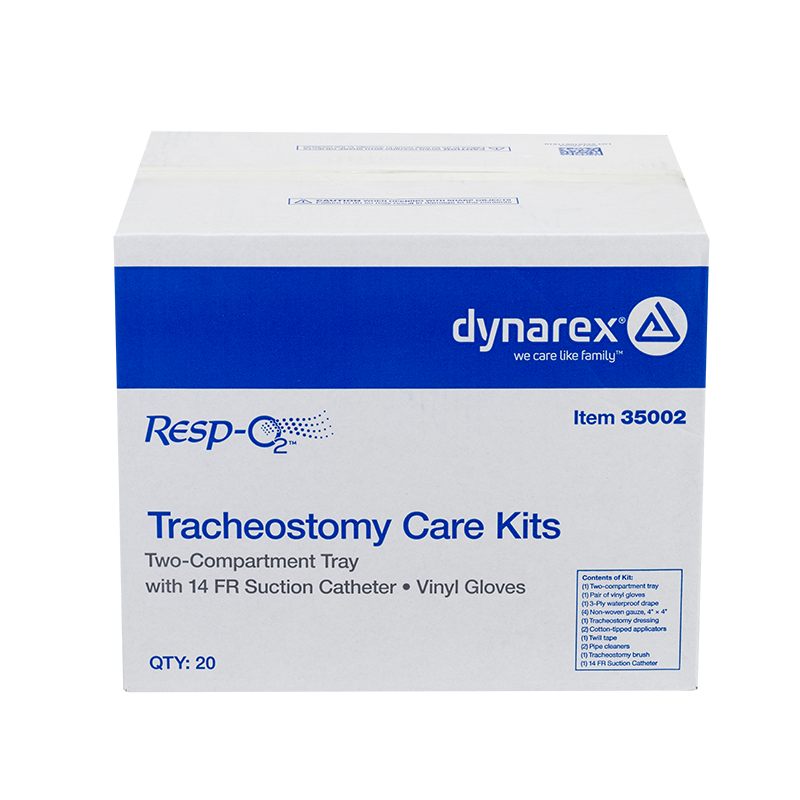 Tracheostomy Care Kit - Two Compartment Tray with Vinyl Gloves and 14FR Catheter, 20 Quantity per Case