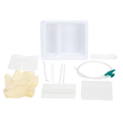 Tracheostomy Care Kit - Two Compartment Tray with Vinyl Gloves and 14FR Catheter, 20 Quantity per Case