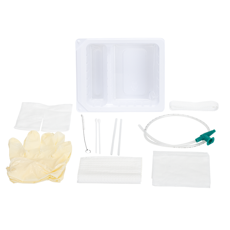 Tracheostomy Care Kit - Two Compartment Tray with Vinyl Gloves and 14FR Catheter, 20 Quantity per Case