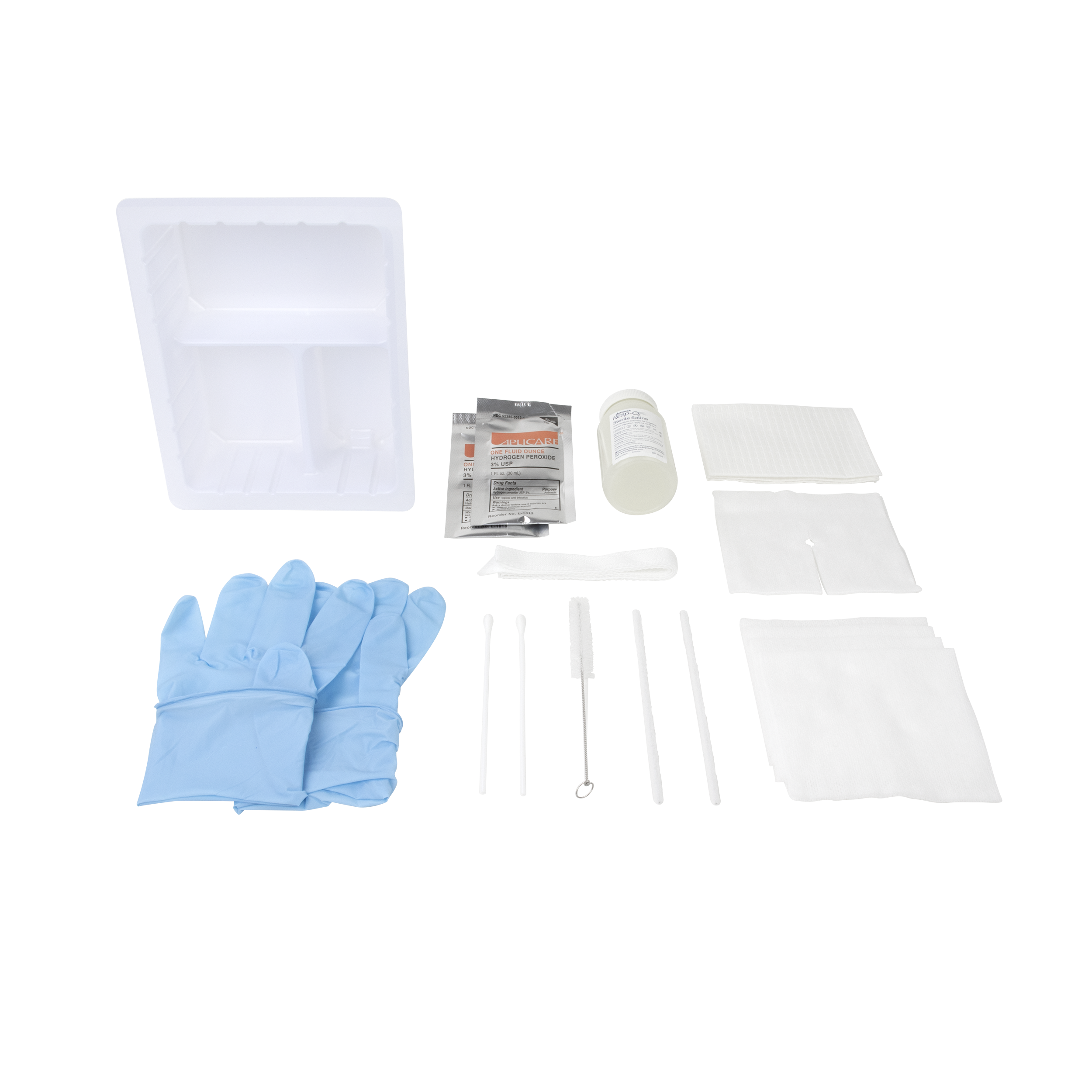 Tracheostomy Care Kit - Three Compartment Tray with Nitrile Gloves and Saline & Peroxide, 20 Quantity per Case