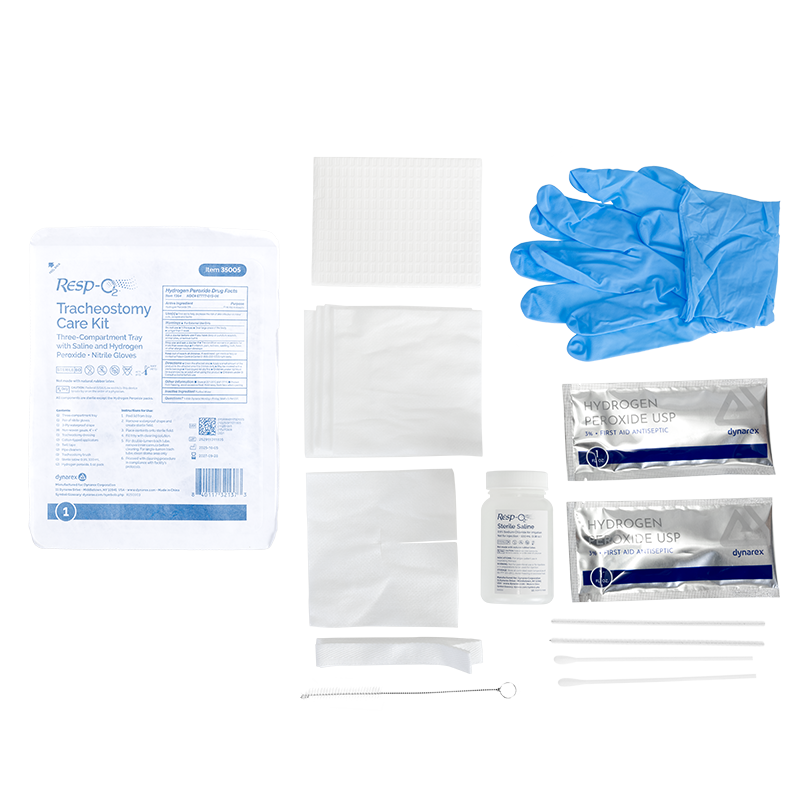 Tracheostomy Care Kit - Three Compartment Tray with Nitrile Gloves and Saline & Peroxide, 20 Quantity per Case