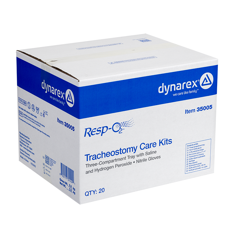 Tracheostomy Care Kit - Three Compartment Tray with Nitrile Gloves and Saline & Peroxide, 20 Quantity per Case
