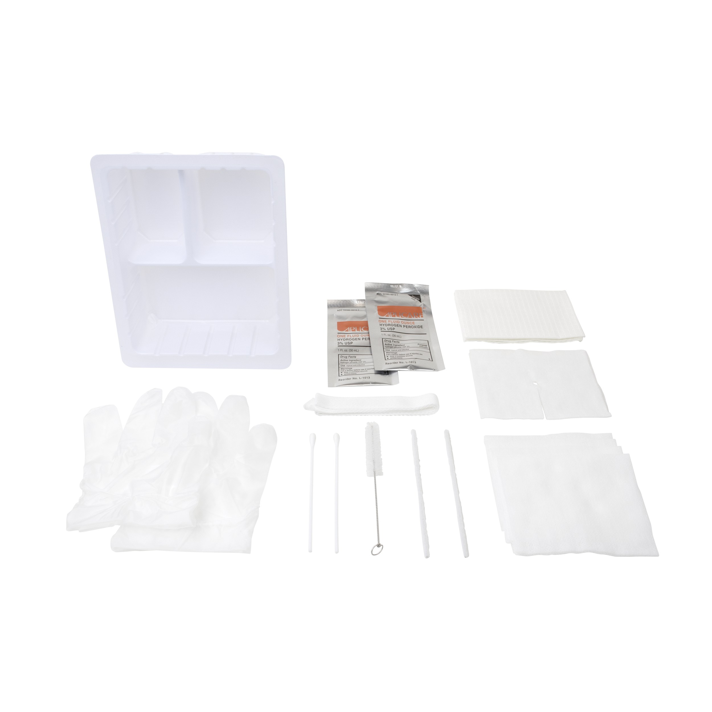 Tracheostomy Care Kit - Three Compartment Tray with Vinyl Gloves and Peroxide, 20 Quantity per Case